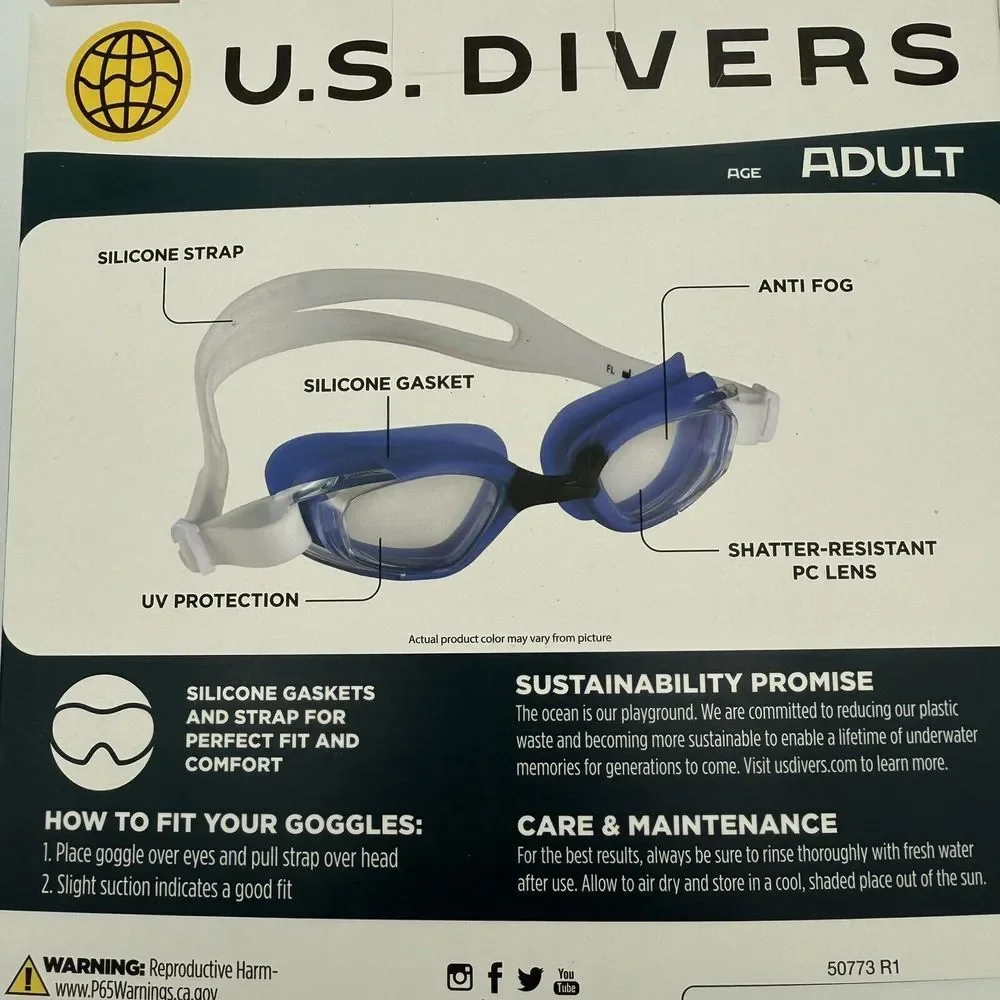 US Divers Trilogy Adult UV Swim Goggles 3 Pk Shatter Resistant PC Lens Anti Fog